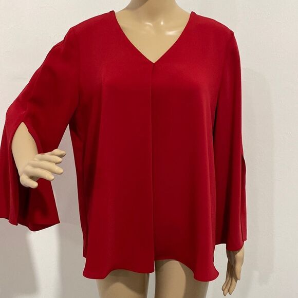 Chico’s red v-neck flutter sleeve blouse top size M - Picture 1 of 8